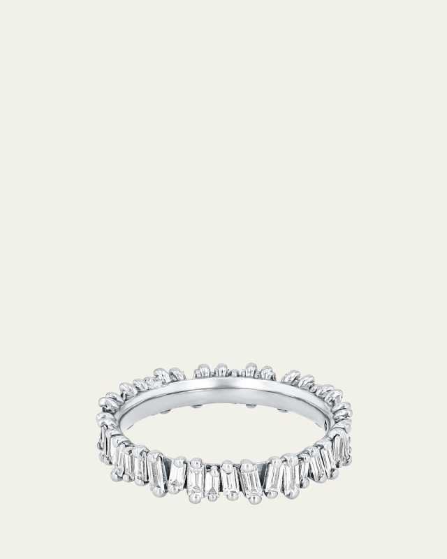 18K White Gold Classic Eternity Band Ring with White Diamond Baguettes